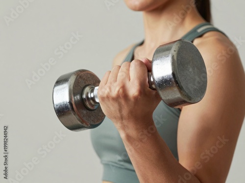 Woman holding metal dumbbell during workout
