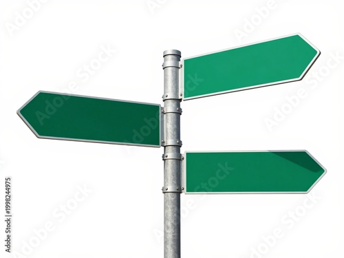 Blank green directional arrow signs on pole