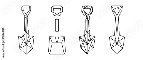 shovel , Geometric Origami line art vector set
