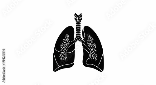 Stylized black illustration of human lungs with trachea and bronchial tree