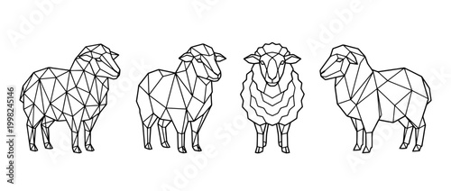 sheep , Geometric Origami line art vector set