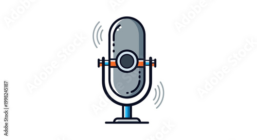 Microphone broadcasting sound waves icon illustration