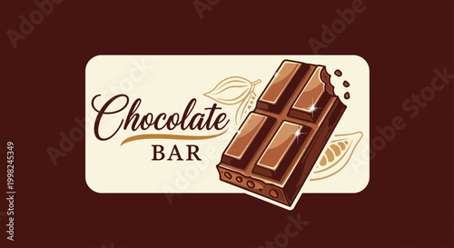 Vector illustration of a dark chocolate bar with cocoa beans and elegant typography