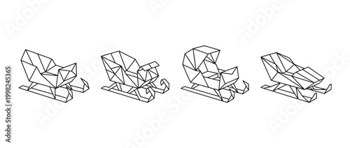 sleigh , Geometric Origami line art vector set