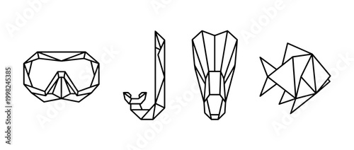 snorkel , Geometric Origami line art vector set