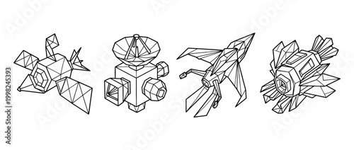 space probe , Geometric Origami line art vector set