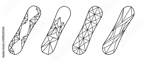 snowboard , Geometric Origami line art vector set