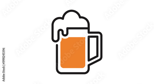 Beer mug icon with white foam isolated on white background