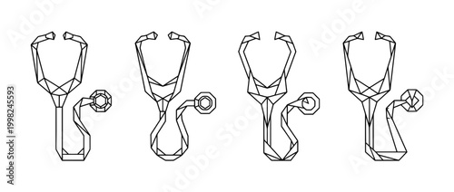 stethoscope , Geometric Origami line art vector set