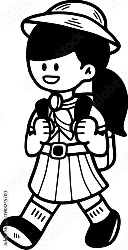 black and white illustration of The Girl Scouts are walking