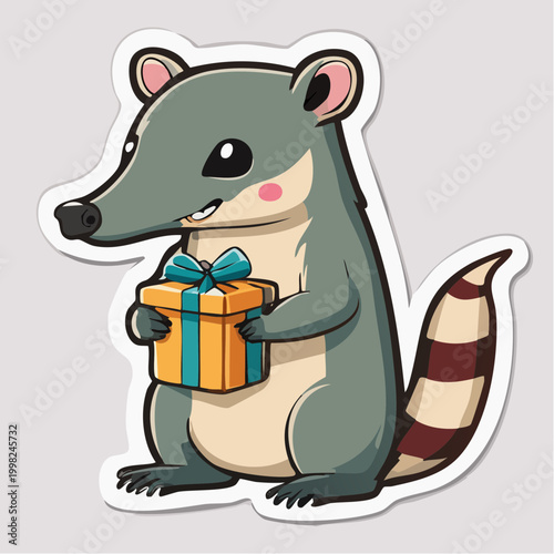 Cute cartoon animal holding a gift box
