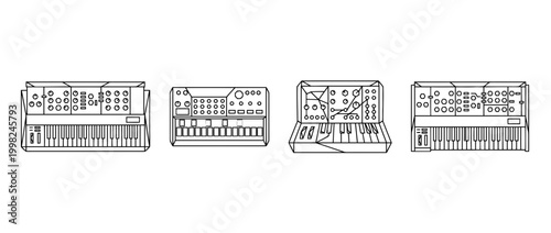 synthesizer , Geometric Origami line art vector set