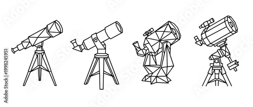 telescope , Geometric Origami line art vector set