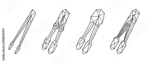 tongs , Geometric Origami line art vector set