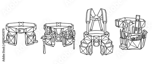 tool belt , Geometric Origami line art vector set