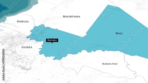 Map Highlighting Bamako City And National Borders Of Mali West Africa