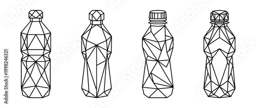 water bottle , Geometric Origami line art vector set