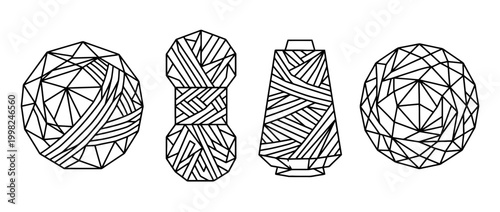 yarn , Geometric Origami line art vector set