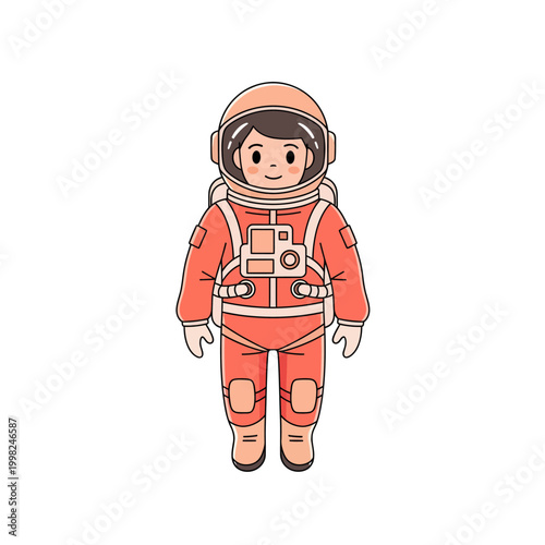 Astronaut in orange space suit.