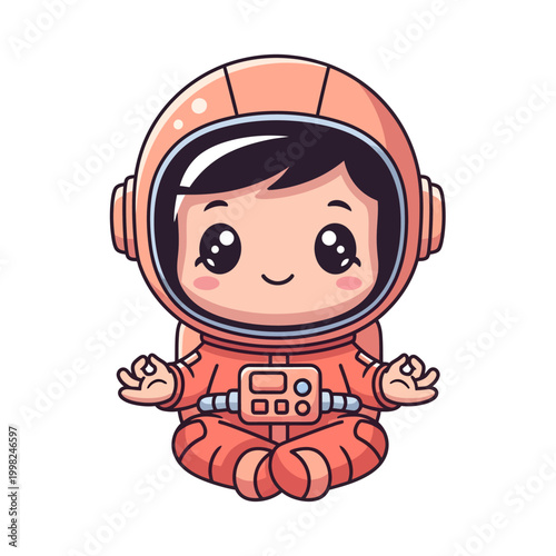 Cartoon astronaut in orange space suit.