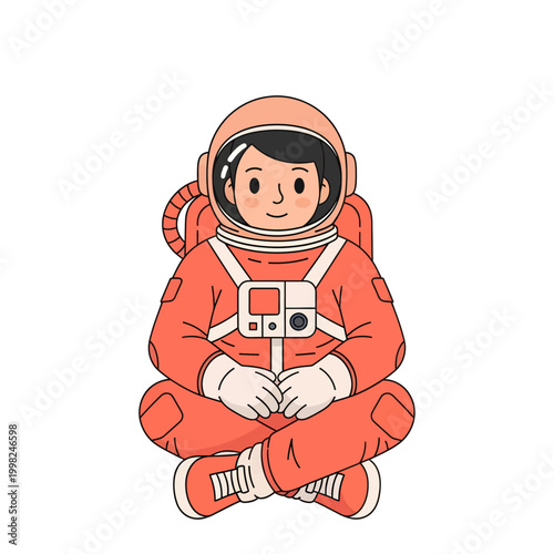 Astronaut Sitting in Orange Space Suit.