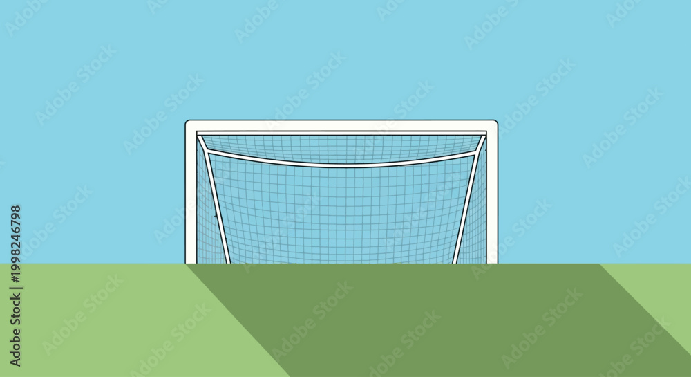 Fototapeta premium Football goal on green field with blue sky background