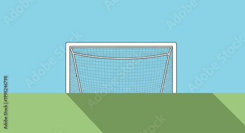 Football goal on green field with blue sky background