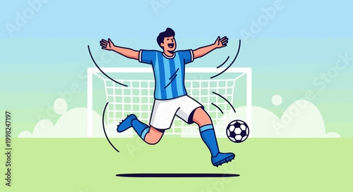 Man kicks football in stadium during daytime soccer match