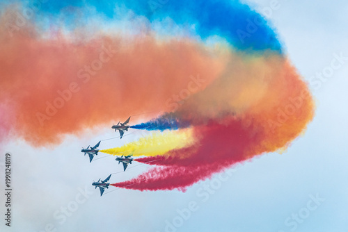 Konstfotografi Jet aircraft aerobatic show at airshow, China