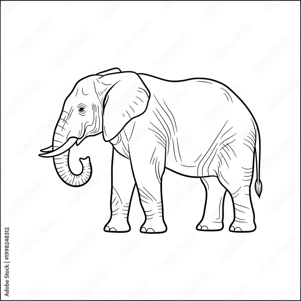 Fototapeta premium African Elephant Side Profile Line Art Drawing