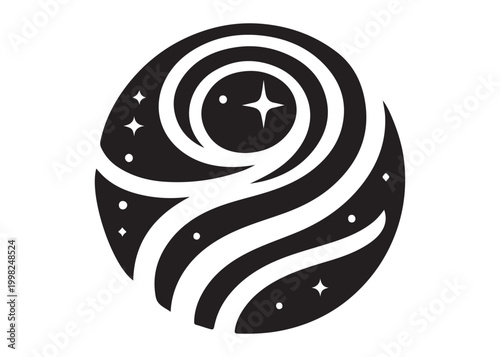 galaxy logo silhouette vector, sparkling galaxy logo silhouette vector illustration, celestial swirl logo silhouette, astronomical sparkle logo silhouette design on white background 