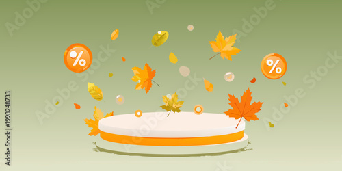 Autumn leaves and percentage signs on a white platform