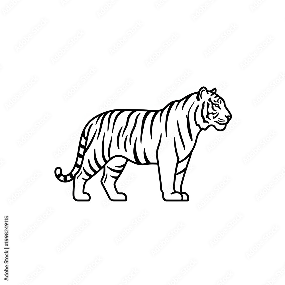 Obraz premium Bengal Tiger Standing Outline Illustration for Coloring and Design