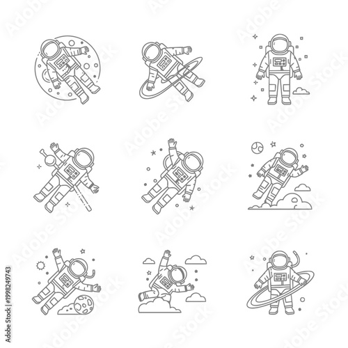 Astronauts in Space with Planets.