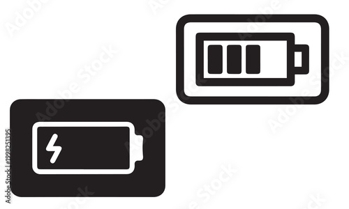 Two battery icons showing different levels of charge with illustration electricity technology indicator percentage rechargeable capacity