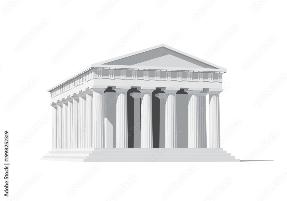 Fototapeta premium Ancient Greek temple with columns sits on a raised platform outdoors