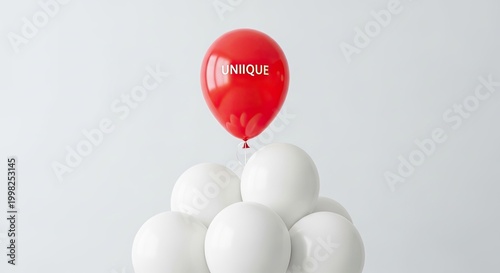 A vibrant red balloon floats above a white pyramid, symbolizing a celebration of unity and joy.