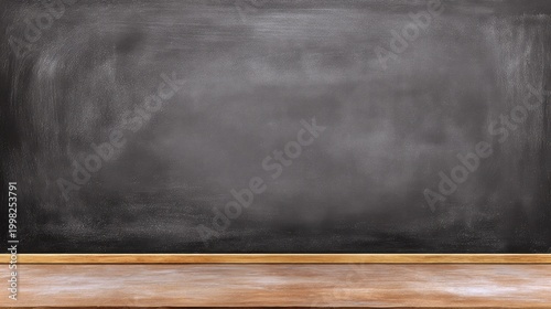 Eye Level Closeup Dark Gray Black Chalkboard Light Brown Wooden Ledge White Chalk Dust Residue Texture Classroom Educational Setting Design Element