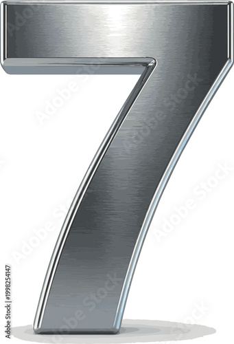 Create a realistic 3d Metal numbers - number 7 vector art with white background