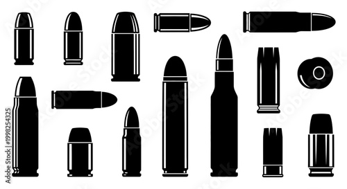 Assorted bullets and ammunition types.