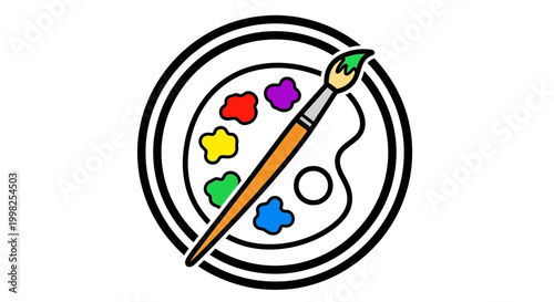 Colorful paintbrush on palette with colors.