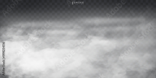 Fog or smoke isolated transparent special effect. White vector cloudiness, mist or smog background. Vector illustration