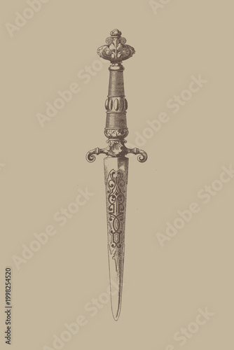 Ornamental Dagger With Detailed Handle And Medieval Aesthetic