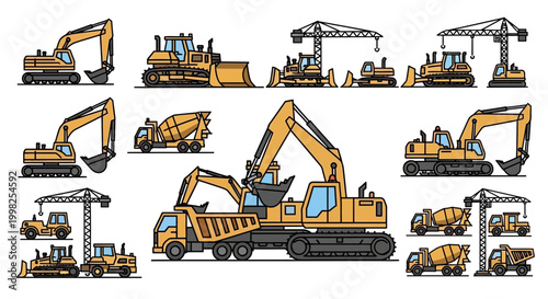 Heavy Construction Equipment Yellow Excavator Machine.