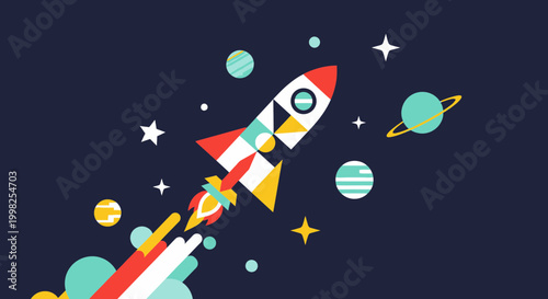 Rocket Ship Blasting Off Into Space.