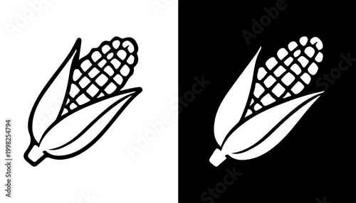 Bild auf Leinwand Corn Illustration: An artistic rendition of an ear of corn, with its husk partially peeled back to reveal the kernels, presented against a stark contrast background