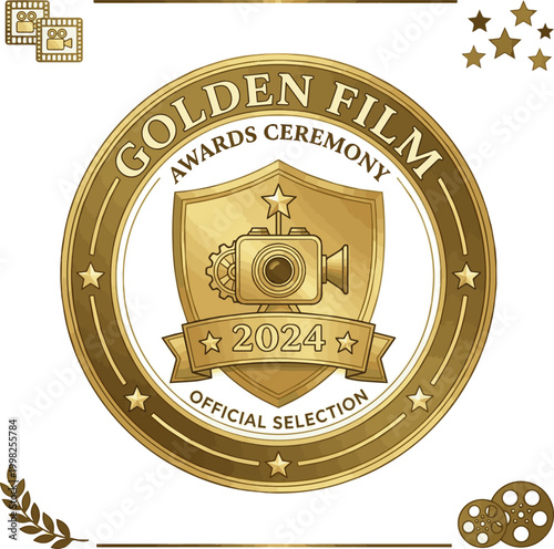 Create a realistic Golden Film vector art with white background..