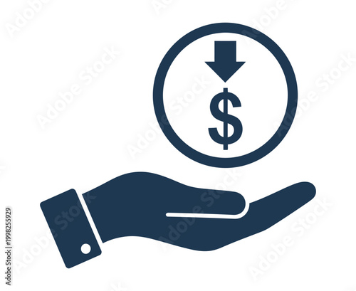 Financial support silhouette a hand offering a coin with a dollar sign inside representing economic aid