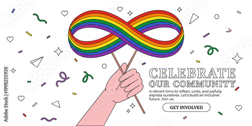 Rainbow Infinity Symbol Held by Hand for Pride Month, Neurodiversity, and LGBTQ Community Celebration