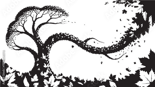 Tree Losing Leaves In Autumn Isolated On White For Seasonal Concepts